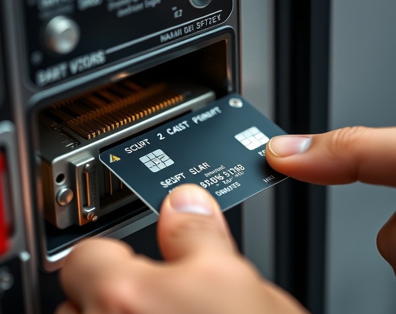 Specialista che ispeziona il lettore di carte di un terminale self-service