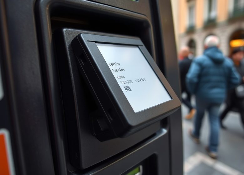 Prima — Frontale del terminale con un dispositivo estraneo sopra il lettore di carte.